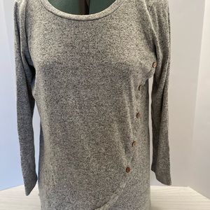 Pomelo Long Sleeved Gray Sweater Heathered with Black Size XL Button Accent.